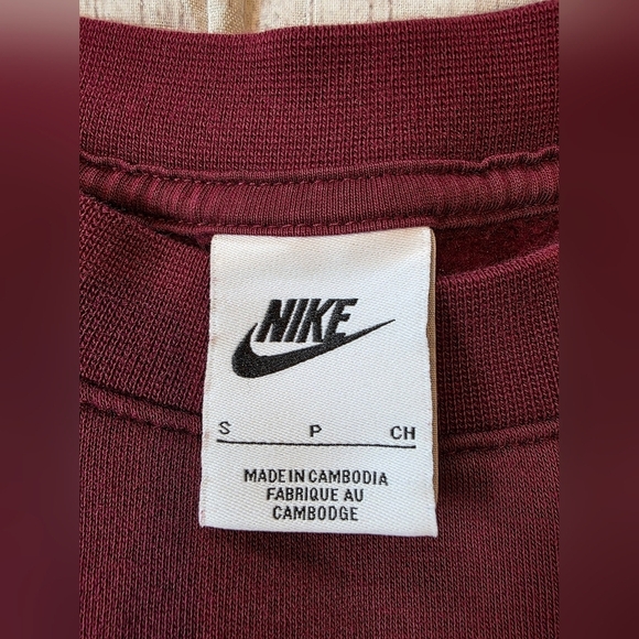 Nike Men's Size Small Hybrid Fleece Sweatshirt Burgundy White Black Swoosh - Picture 10 of 11